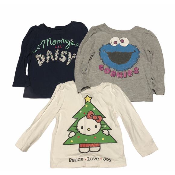 Old Navy Cookie Monster Hello Kitty Christmas And Mommy's Daisy Shirts 12-18m - Picture 1 of 2